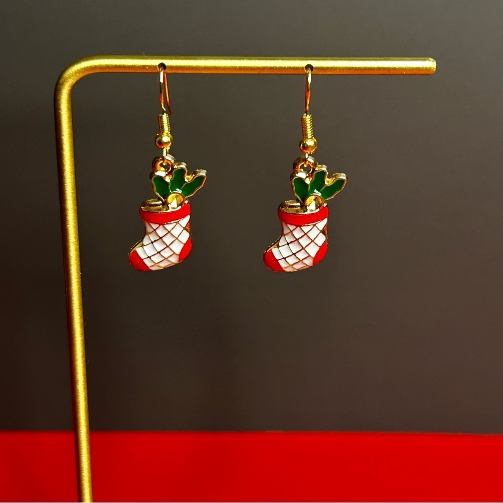 Festive Holiday Theme Christmas Stocking Earrings